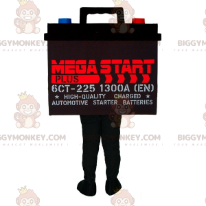Czarny, niebiesko-czerwony, gigantyczny akumulator samochodowy Kostium maskotki BIGGYMONKEY™ - BiggyMonkey.com
