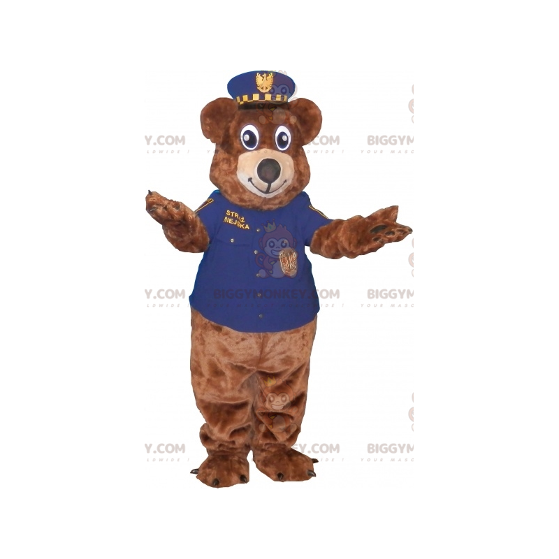Ruskeakarhu BIGGYMONKEY™ maskottiasu, joka on pukeutunut Ruskeakarhu BIGGYMONKEY™ maskottiasu, joka on pukeutunut