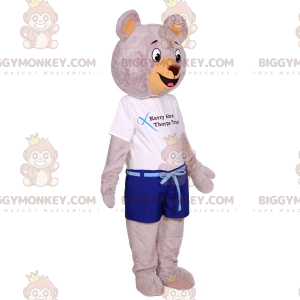 Big Gray Teddy BIGGYMONKEY™ Mascot Costume Dressed In Summer
