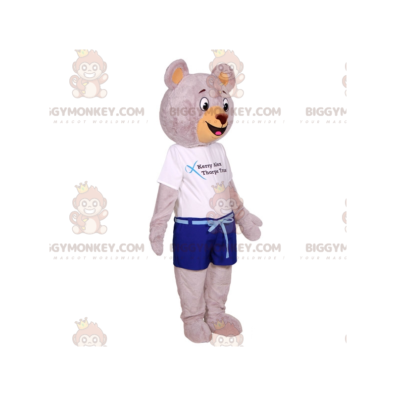 Big Gray Teddy BIGGYMONKEY™ Mascot Costume Dressed In Summer