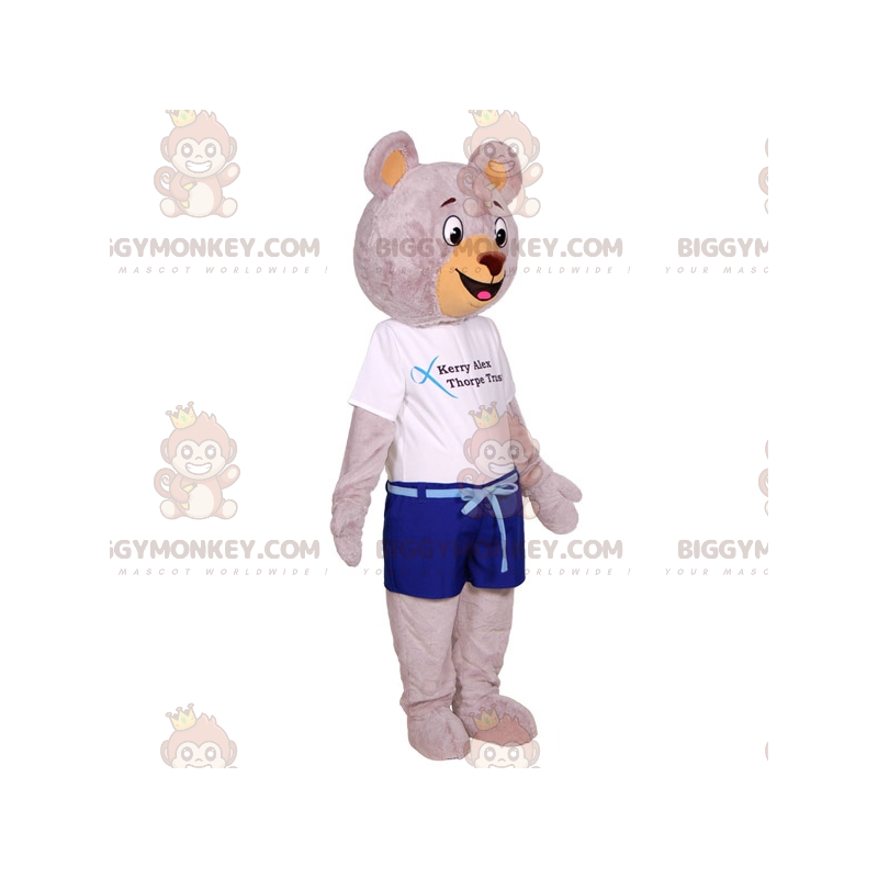 Traje de mascote Big Grey Teddy BIGGYMONKEY™ vestido com roupa