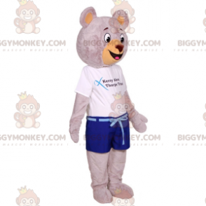 Big Grey Teddy BIGGYMONKEY™ Maskottchenkostüm im Sommeroutfit -