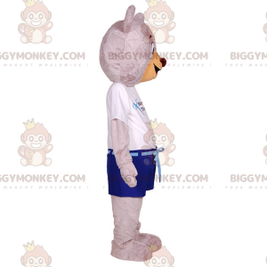 Traje de mascote Big Grey Teddy BIGGYMONKEY™ vestido com roupa