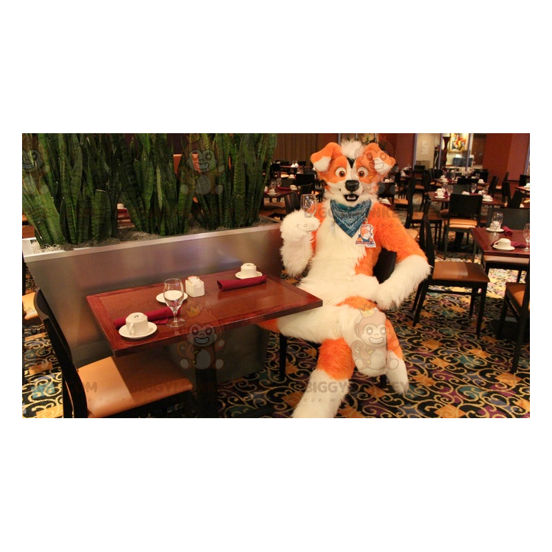 Costume de mascotte BIGGYMONKEY™ de chien orange et blanc - Costume de mascotte BIGGYMONKEY™ de chien orange et blanc -