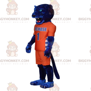 BIGGYMONKEY™ maskotkostume Blå tiger i orange sportstøj -