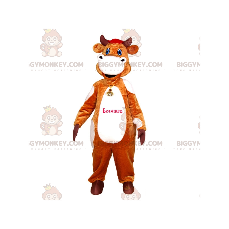 Costume da mascotte BIGGYMONKEY™ di mucca marrone e bianca Costume da mascotte BIGGYMONKEY™ di mucca marrone e bianca