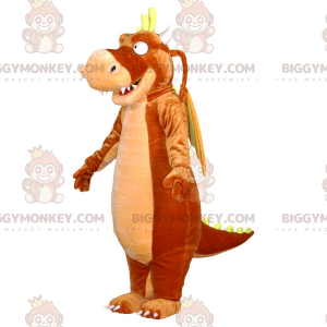 Disfraz de mascota dragón marrón, beige y amarillo gigante