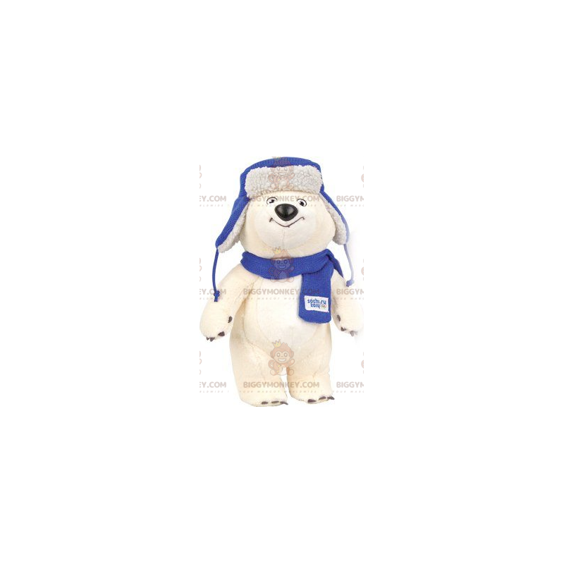 Disfraz de mascota de oso polar BIGGYMONKEY™ con bufanda y Disfraz de mascota de oso polar BIGGYMONKEY™ con bufanda y