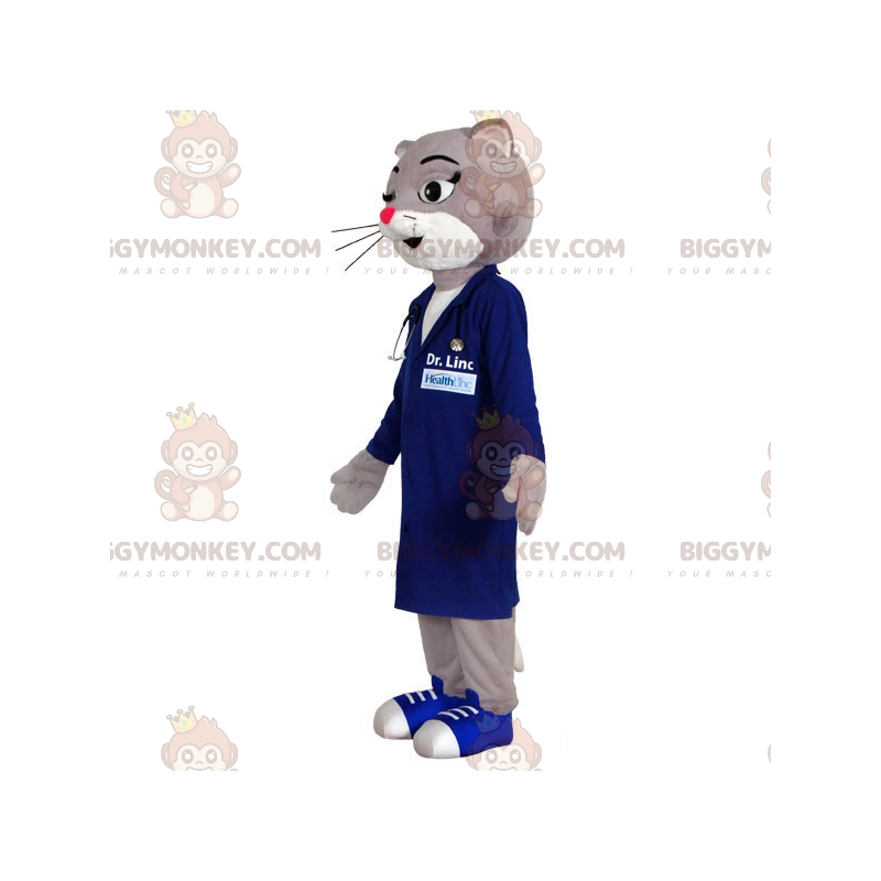 BIGGYMONKEY™ Mascot Costume Gray and White Cat Dressed in Blue