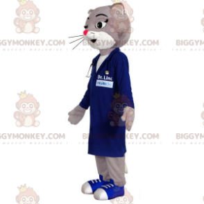 Costume de mascotte BIGGYMONKEY™ de chat gris et blanc habillé