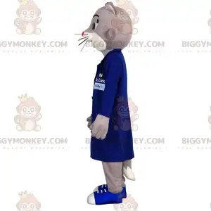 BIGGYMONKEY™ Mascot Costume Gray and White Cat Dressed in Blue