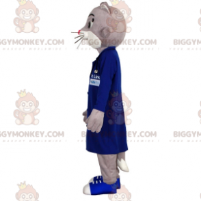 BIGGYMONKEY™ Mascot Costume Gray and White Cat Dressed in Blue