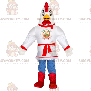Weißer Hahn BIGGYMONKEY™ Maskottchenkostüm im Kimono. Henne