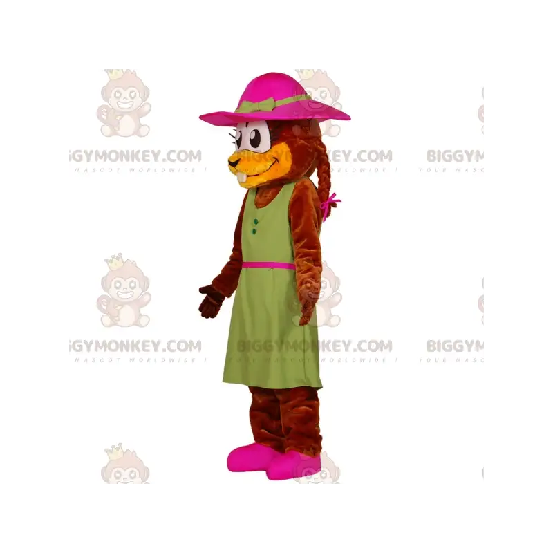 Biber BIGGYMONKEY™ Maskottchenkostüm in Kleid mit Hut - Biber BIGGYMONKEY™ Maskottchenkostüm in Kleid mit Hut -