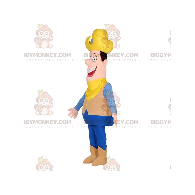 Traje de mascote Farmer Cowboy BIGGYMONKEY™ com chapéu e Traje de mascote Farmer Cowboy BIGGYMONKEY™ com chapéu e