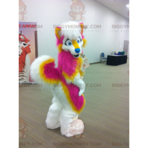 Traje de mascote de cachorro rosa amarelo e branco BIGGYMONKEY™