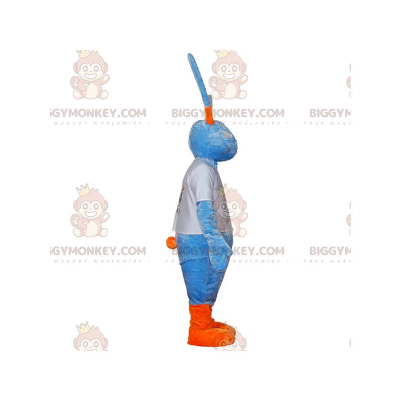 BIGGYMONKEY™ maskottiasu Suuri sininen ja oranssi pupu isoilla BIGGYMONKEY™ maskottiasu Suuri sininen ja oranssi pupu isoilla
