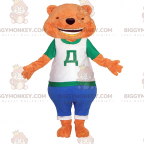 Oranssi Teddy BIGGYMONKEY™ maskottiasu. Orange Bear BIGGYMONKEY™ maskottiasu - Karhun maskotti - BiggyMonkey.com