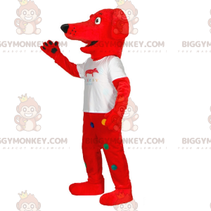 Kostým maskota červeného psa BIGGYMONKEY™ s barevnými tečkami –
