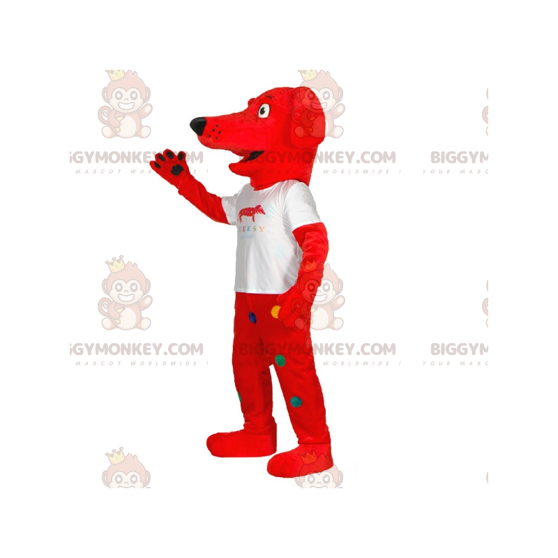 Red Dog BIGGYMONKEY™ maskotkostume med farverige prikker - Red Dog BIGGYMONKEY™ maskotkostume med farverige prikker -