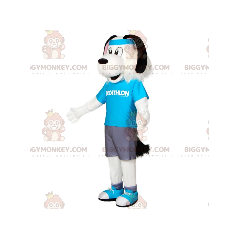 BIGGYMONKEY™ Mascot Costume White and Black Dog In Sportswear