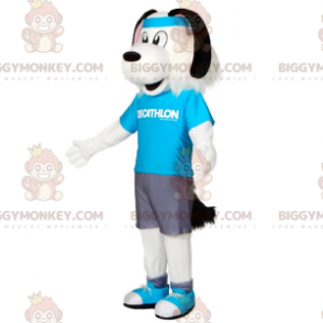BIGGYMONKEY™ Mascottekostuum Witte en zwarte hond in sportkleding met hoofdband - Hondenmascottes - BiggyMonkey.com