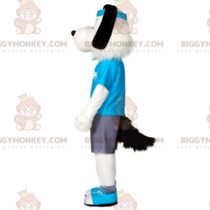 BIGGYMONKEY™ Mascottekostuum Witte en zwarte hond in sportkleding met hoofdband - Hondenmascottes - BiggyMonkey.com