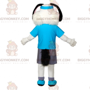 BIGGYMONKEY™ Mascot Costume White and Black Dog In Sportswear