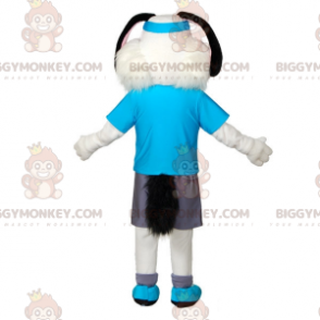 BIGGYMONKEY™ Mascottekostuum Witte en zwarte hond in sportkleding met hoofdband - Hondenmascottes - BiggyMonkey.com