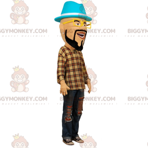 Bearded Man BIGGYMONKEY™ Mascot Costume with Glasses and Hat -