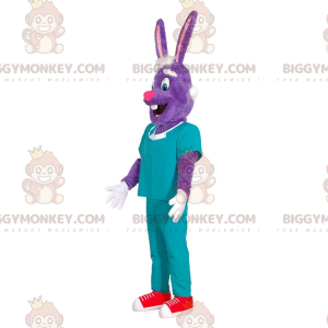 Purppura Bunny BIGGYMONKEY™ maskottiasu kirurgiasussa. -