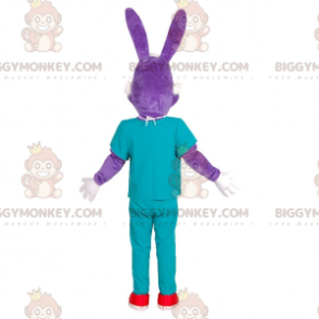 Costume de mascotte BIGGYMONKEY™ de lapin violet en tenue de