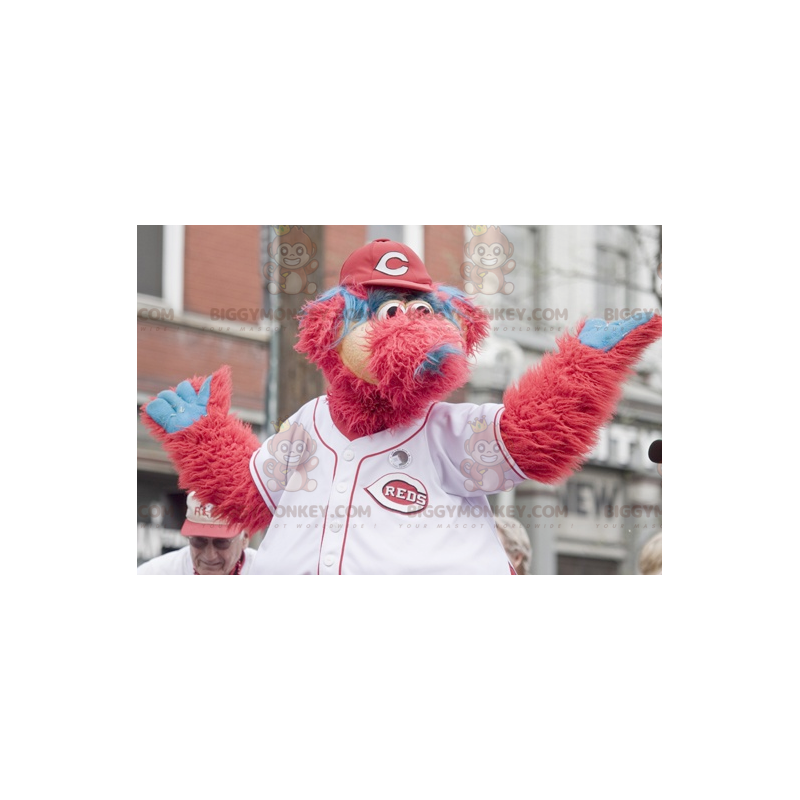 Costume da mascotte BIGGYMONKEY™ cane peloso rosso e blu - Costume da mascotte BIGGYMONKEY™ cane peloso rosso e blu -