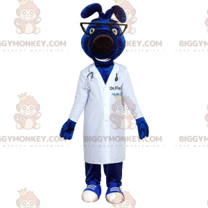 Blauwe hond BIGGYMONKEY™ mascottekostuum met doktersjas -