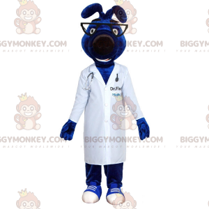 Kostým maskota modrého psa BIGGYMONKEY™ s doktorským pláštěm –
