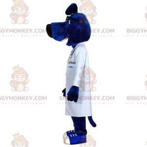 Sininen koira BIGGYMONKEY™ maskottiasu lääkärin takin kanssa -