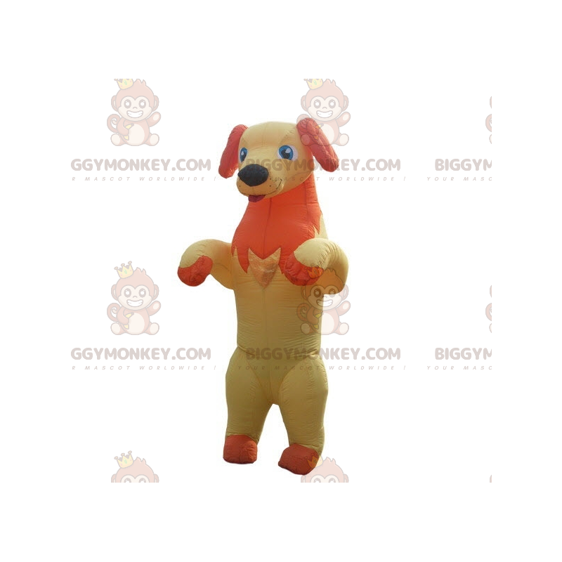 Gul og orange hund stikker tungen ud BIGGYMONKEY™ maskotkostume