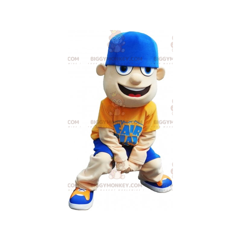Tienerjongen BIGGYMONKEY™ mascottekostuum in blauw en geel Tienerjongen BIGGYMONKEY™ mascottekostuum in blauw en geel