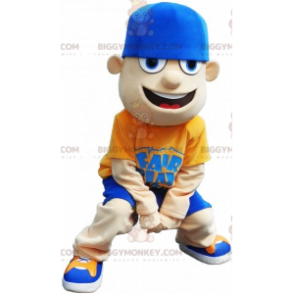 Kostým maskota dospívajícího chlapce BIGGYMONKEY™ v modrožlutém
