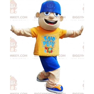 Στολή μασκότ έφηβη BIGGYMONKEY™ σε μπλε και κίτρινο ρούχο -