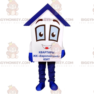 Velmi roztomilý a vtipný kostým maskota bílého a modrého domu