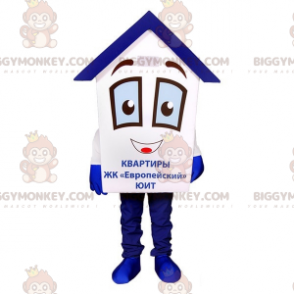 Very cute and funny white and blue house BIGGYMONKEY™ mascot