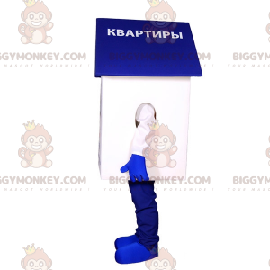 Very cute and funny white and blue house BIGGYMONKEY™ mascot