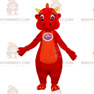Traje de mascote BIGGYMONKEY™ de dragão vermelho e amarelo fofo