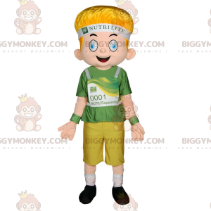 Blue Eyed Blond Boy BIGGYMONKEY™ maskotkostume klædt i grønt -