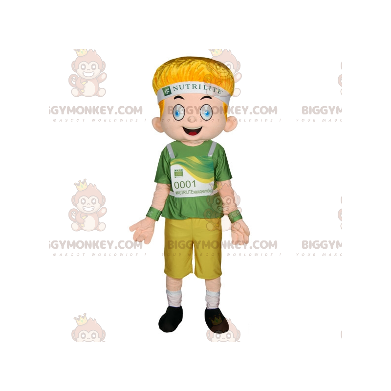 Traje de mascote de menino loiro de olhos azuis BIGGYMONKEY™ Traje de mascote de menino loiro de olhos azuis BIGGYMONKEY™