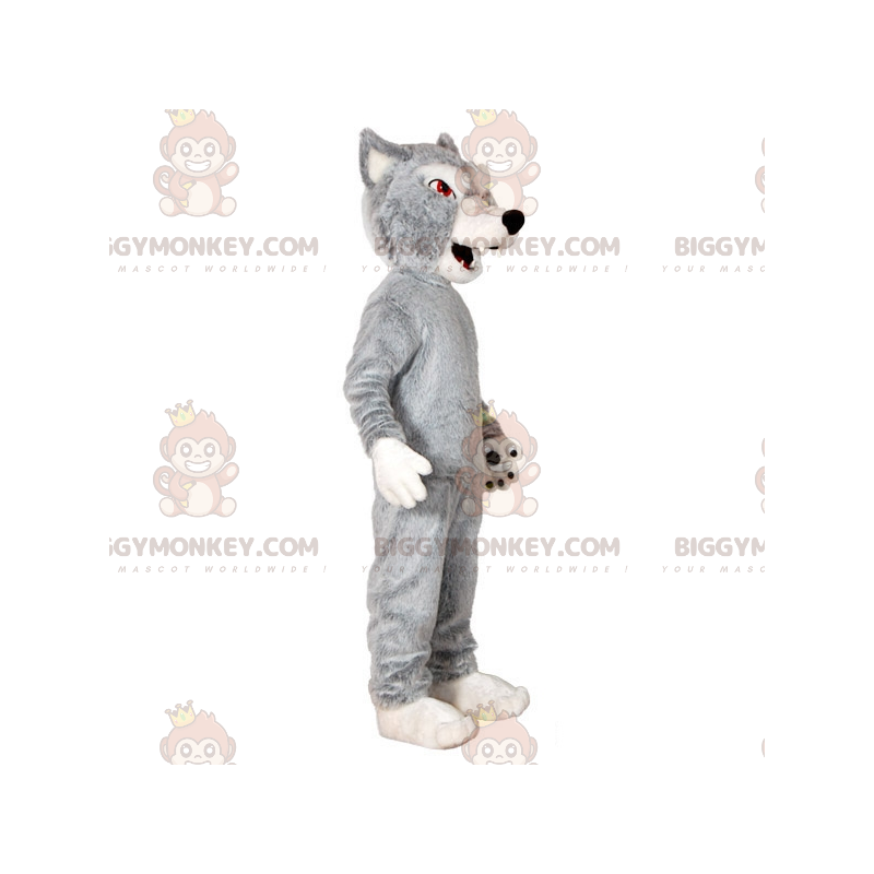 Grijze en witte wolf BIGGYMONKEY™ mascottekostuum. Wolfhond Grijze en witte wolf BIGGYMONKEY™ mascottekostuum. Wolfhond
