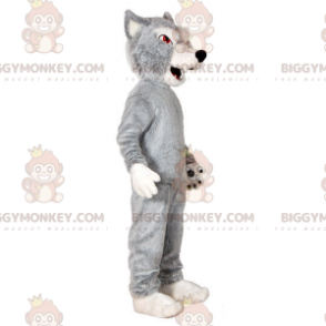 Grau-weißer Wolf BIGGYMONKEY™ Maskottchen-Kostüm. Wolfdog
