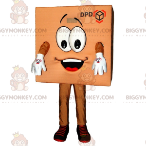 Traje de mascote BIGGYMONKEY™ de papelão marrom sorridente para