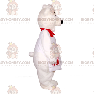 Traje de mascote de pelúcia branco BIGGYMONKEY™ com bolsa –